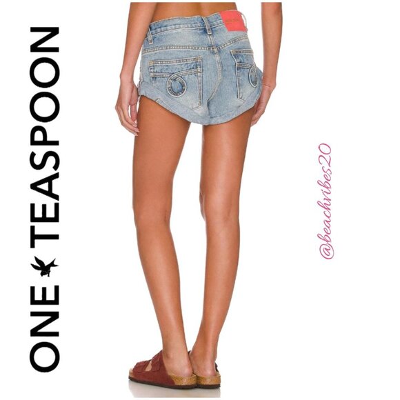 ONE TEASPOON Bandits Low Waist Short Sunbleach Blue 30 NWT - Picture 4 of 4